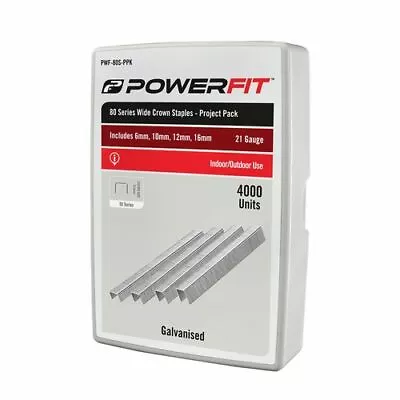 PowerFit 80 Series Wide Crown Galvanised Project Pack Staples - 4000 Pack • $21.81