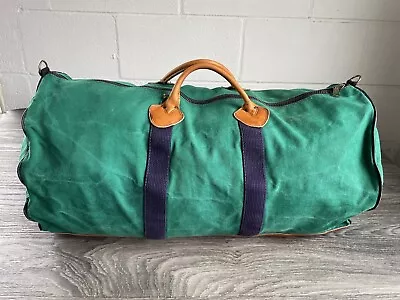 $185 • Buy LL Bean Duffle Bag Leather Canvas Vtg Green 60s 70s Scoville Zipper 24x13 Large
