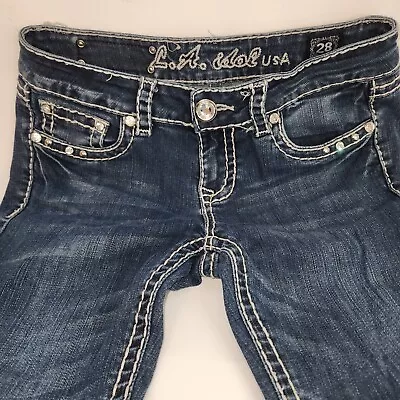 LA Idol Jeans Size 3  28×34. No Missing Beads. Stretch. Boot Cut. See Pics. • $10