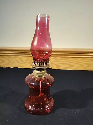 1880s Antique Cranberry Paneled Miniature OIL Lamp Smith 1 Fig 439 Hornet Burner • $76.49