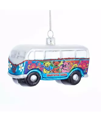 KURT ADLER 4  GLASS GRATEFUL DEAD™ VW BUS W/DANCING BEARS XMAS ORNAMENT GD4141 • $22.88