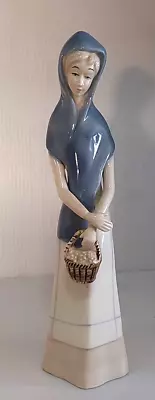 Vintage Porcelain Woman With Blue Shawl And Basket 11”Zaphir/ Of Lladro • $16.95