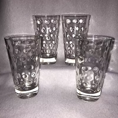 4 RARE VTG Barware Hazel Atlas Dots Clear 5.25  Glass Highball Tumblers 8 Ounce • $44.99