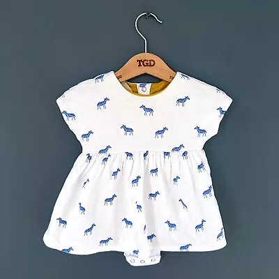 Baby Girls Mothercare White Blue Zebra Print 100% Cotton Summer Dress 3-6 Months • £1