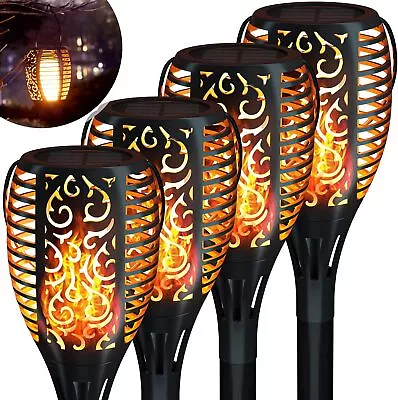 Flame Effect Solar Outdoor Lights Stake Garden Path Flickering LED Torch Lamp UK • £9.98