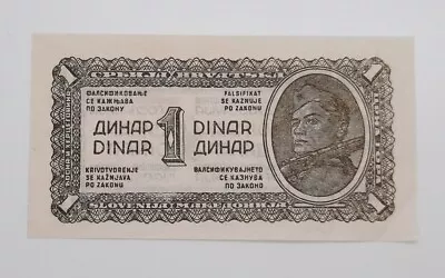 1944 - Democratic Federation Of Yugoslavia - 1 (One) Dinar Partisan Banknote • £4.49