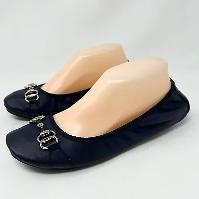 Me Too Olympia Flat Shoes Size 9.5M Women Soft Leather Navy Blue EUC!! • $16.99