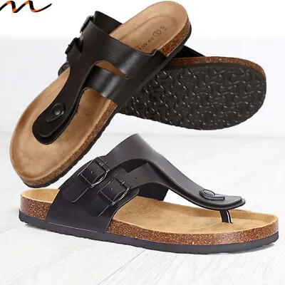 £12.99 • Buy Mens SUMMER BLACK Toe Post Sandals Flip Flop Cork Style Size UK 6,7,8,9,10,11,12