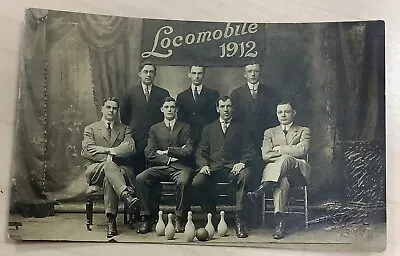 LOCOMOBILE RPPC Bowling Team Small Steam Cars Real Photo Postcard 1912 Vintage • $29.90