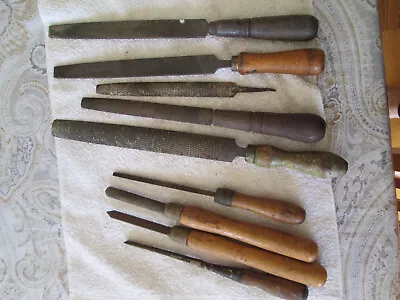 Vtg Metal File Wood Handle 9 Lot USA Heller Rasp Carpentry Sharp! Not Cleaned Up • $39