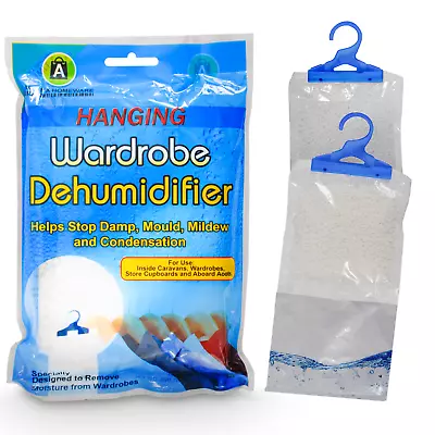 3pk Hanging Wardrobe Dehumidifier Bags Condensation Mould Mildew Damp • £3.99
