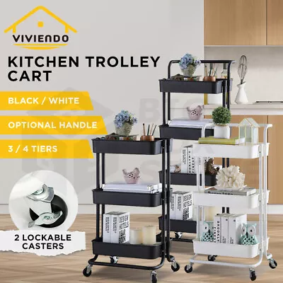 Viviendo 3 Tiers Kitchen Trolley Cart Steel Storage Rack Shelf Organiser Wheels • $49.95