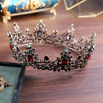 Luxury Queen Red Black Crystal Crown Wedding Bridal Party Pageant Prom 5.8  Wide • £18