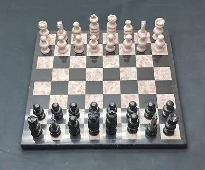 Chess Board Set Marble Black Onyx Hand Carved Stone Black White Pink Granite • $44.99