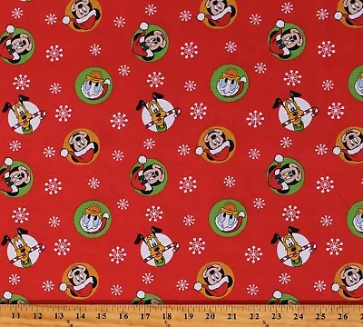 Cotton Mickey Mouse Christmas Donald Duck Pluto Red Fabric Print By Yard D403.35 • $9.95