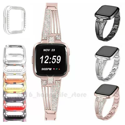 Bling Rhinestone Stainless Steel Watch Strap Wrist Band /Case For Fitbit Versa 2 • $10.99