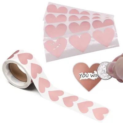 Love Heart Shape Labels Sticker Rose Gold Scratch Off Stickers DIY Game Party • £2.44