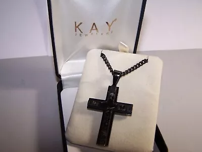 Kay Jewelers Men's Diamond Cross Necklace 1/10 Ct Tw Black Stainless Steel 22  • $79.99