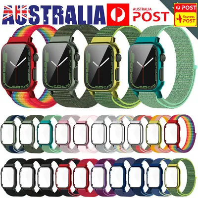 $10.99 • Buy For Apple Watch Series 8 7 Nylon Loop Strap Band With Screen Cover Case 41/45mm
