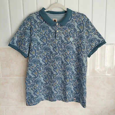 £20 • Buy Pretty Green Paisley Print Grey Blue Polo Shirt Size XL Short Sleeve Logo 