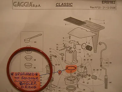 Gaggia Classic Baby Tebe Evo Paro Silicone Boiler Gasket Seal O Ring DM0041/082 • £3.49