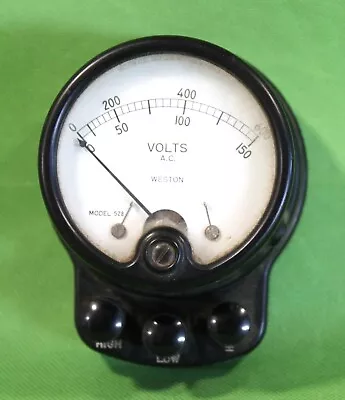 Vintage WESTON Electrical Volt Meter Gauge Model #528 Black Bakelite Case • $15