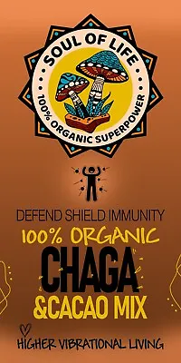 Organic Chaga Super Mushroom & Raw Cacao Mix Powder Vegan Immune System Booster • £13.99