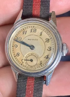 Vintage 1930s-40s Movado Gents 15 Jewel Wrist Watch W/ Red & Black Band - Repair • $13.50