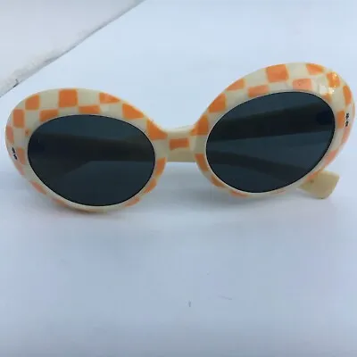 Rare VTG 60-70s Samco Mod Dep Orange White Checked Sunglasses Italy RETRO Hippie • $79.95