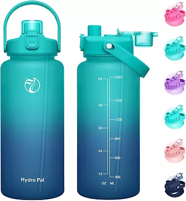 Half Gallon Water Bottles With 2 Straws Innovative 2-IN-1 Lid Sports Water Bott • $24.88