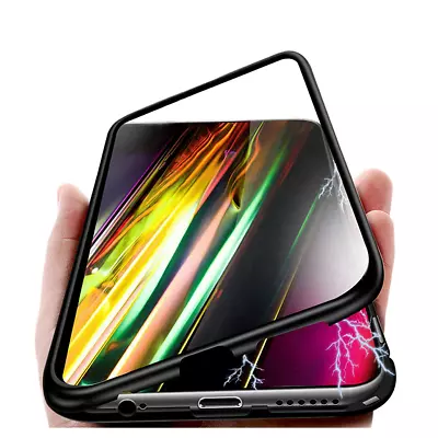 For HUAWEI P30 PRO MAGNETIC CASE BACK TEMPERED GLASS METAL BLACK BUMPER COVER • £10.28