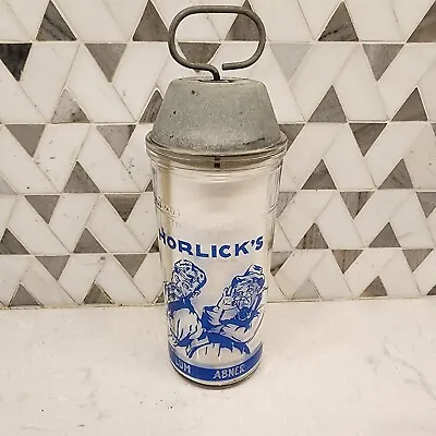 Vintage Horlick's Malted Milk Mixer 12 Ounce Glass Jar W/ Frother Lum & Abner • £29.51