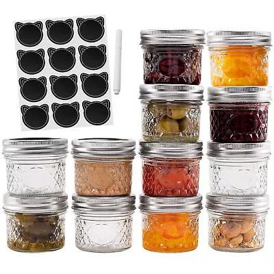 Set Of 12 Regular Mouth Mini Mason Jar With Airtight Lids & Bands Quilted Cr... • $23.76