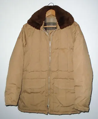 HOLUBAR Goose Down Puffer Jacket VTG Wool Lined Mouton Fur Collar USA Womens LG • $19.99