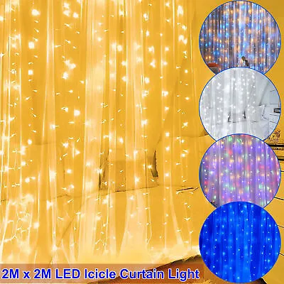 £4.99 • Buy 2X2m LED Icicle String Curtain Lights Wedding Xmas Party Backdrop Home Decor UK