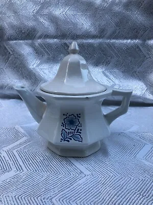 $9.99 • Buy Vintage 1970s Avon Teapot Octagonal  White Blue Floral Motif