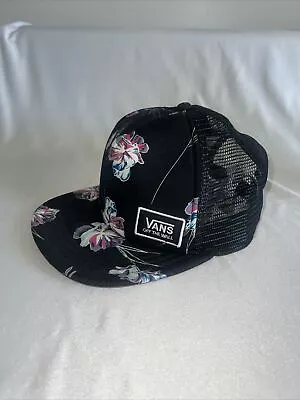 VANS Off The Wall Black Floral Trucker Hat Mesh Snapback Logo • $12.50