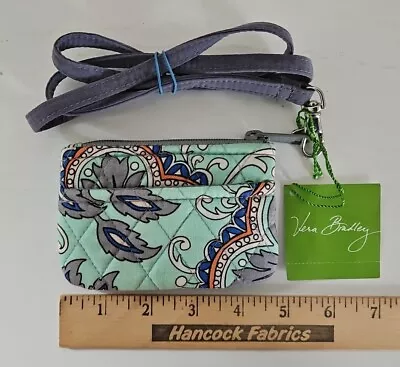 NWT Vera Bradley Zip Coin Purse W/ Outer Pocket In FAN FLOWERS Teal Gray Pattern • $14.40