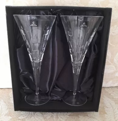 £19.95 • Buy Royal Doulton Crystal Goblet Glasses Abacus Boxed Pair 25.5cm 320ml Wine