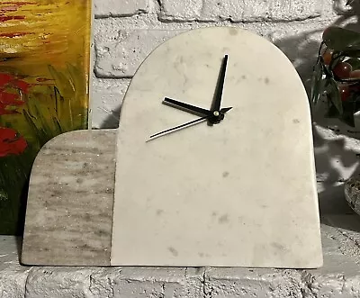 MCM ART DECO INSPIRED Arch MANTLE DESK White MARBLE CLOCK • $75