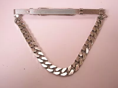 3-3/16  Cuban Link Chain Silver Tone Vintage Pendant Sliding LARGE Tie Bar Clip • $29.49