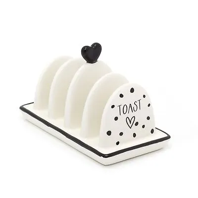 £13.99 • Buy White Ceramic Toast Rack | 4 Slot Polka Dot Toast Rack Toast Holder Heart Design