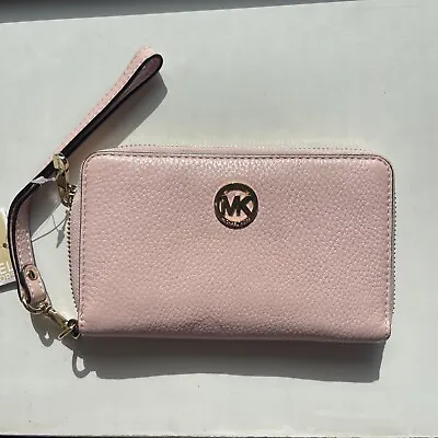 Michael Kors Fulton Large Wallet Wristlet Leather Pink Blossom • $44.29