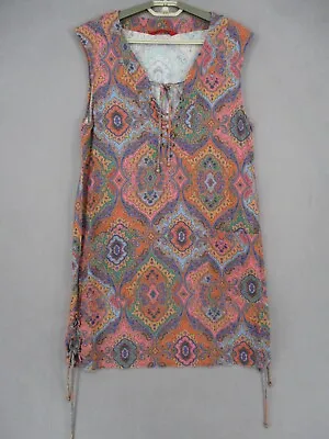 Tigerlily Dress Womens 8 Pink Orange Linen Blend Boho Pockets Tie Sleeveless • $24.95