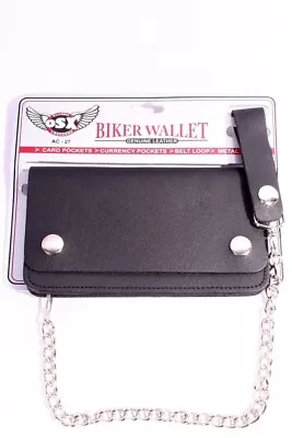 Biker Cyclist Trifold Chain Wallet Genuine  Leather Black Trucker  Style By OSX® • £17.50