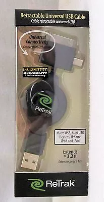Retrak Retractable Universal USB Cable Micro USB Mini USB And IPad 1 And 2 • $24.99
