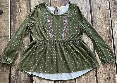 Matilda Jane Embroidered 0s Inspried Top Shirt Green Multi Womens Xl Excellent • $16.99