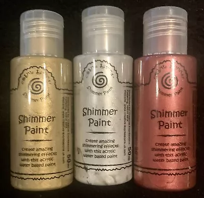 Cosmic Shimmer Shimmer Paint Silver 50ml X 3 Antique Gold Silver & Victorian Red • £5.60