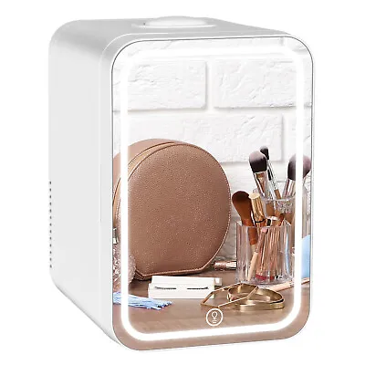 8L Mini Fridge With LED Light Mirror Portable Cooler&Warmer Skincare Makeup Car • £31.99