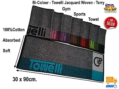 TOWELLI / Sports Gym Towel / Fitness / Sweat / 100%Cotton / Terry / Bi-Color • £4.95